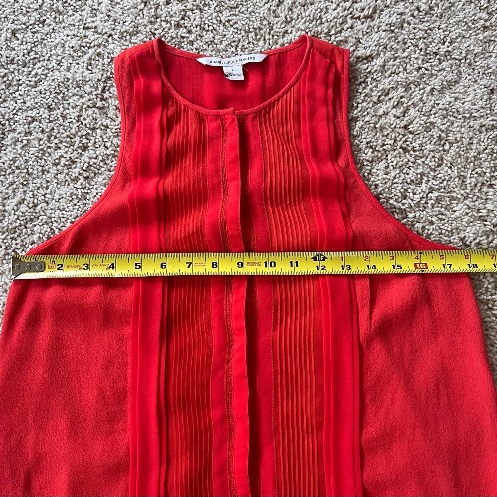 DVF Diane Von Furstenberg New Slice Pintuck Silk Top Blouse Orange Small Luxury - Picture 5 of 12